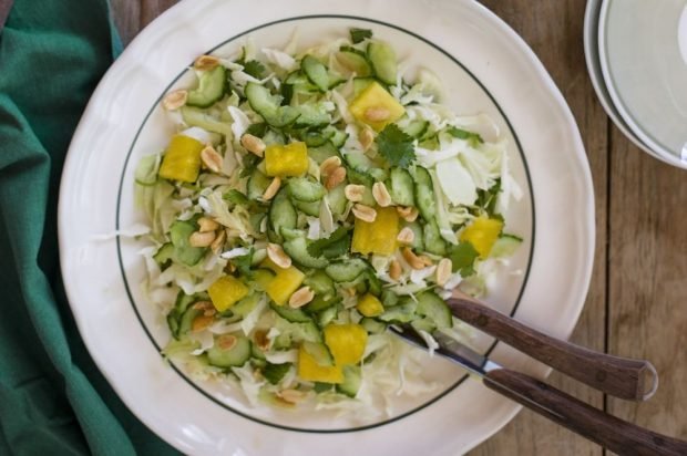 Cabbage salad, cucumbers and pineapples