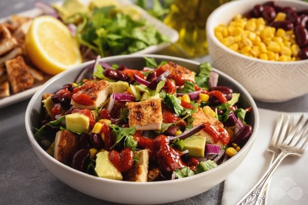 Chicken salad, red beans and corn Chicken salad, red beans and corn