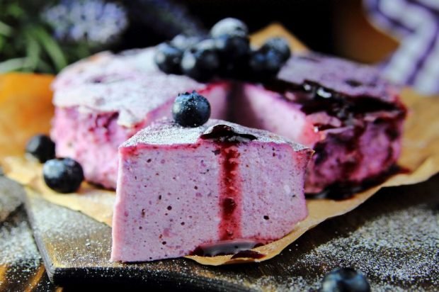 Cottage cheese casserole with blueberries and lavender