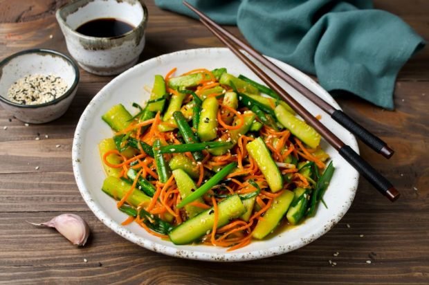 Cucumber salad, patching beans and Korean carrots Cucumber salad, patching beans and Korean carrots