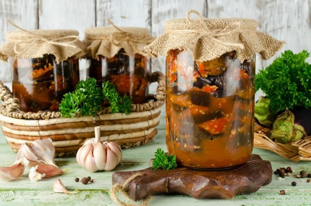 Eggplant in tomato for the winter without sterilization Eggplant in tomato for the winter without sterilization