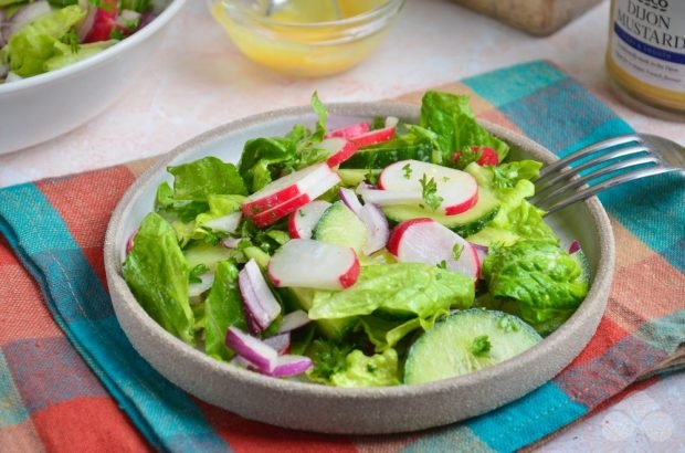 Fast salad with radish and cucumbers