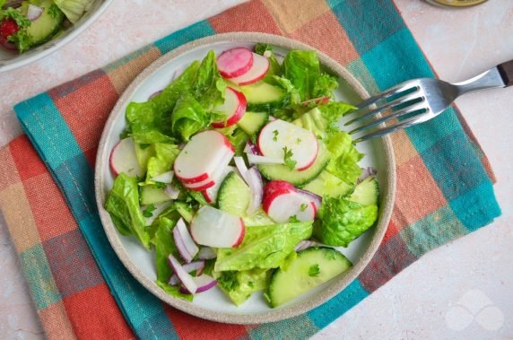 Fast salad with radish and cucumbers - recipe photo, step 3