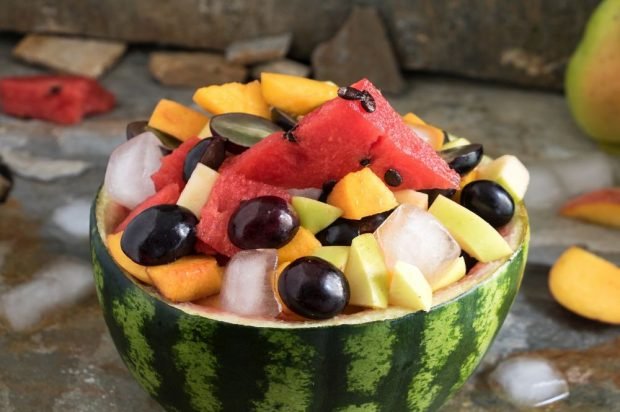 Fruit salad in watermelon Fruit salad in watermelon