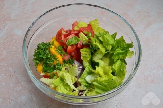 Greek salad with brass and herbs - recipe photo, step 1