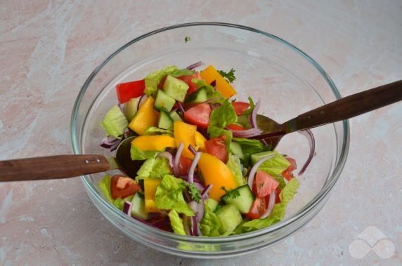 Greek salad with brass and herbs - recipe photo, step 2