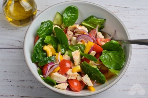 Meat salad with chicken, spinach and vegetables - recipe photo, step 5