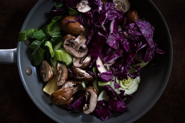 Mushroom salad and red cabbage