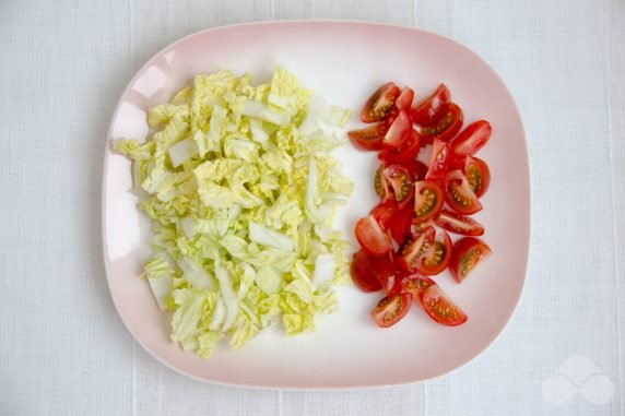 Peking cabbage salad and canned peas - recipe photo, step 1