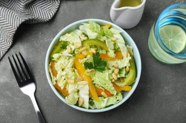 Peking cabbage salad, Bulgarian pepper and cedar nuts