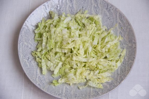 Peking cabbage salad, cucumbers and peas - recipe photo, step 1