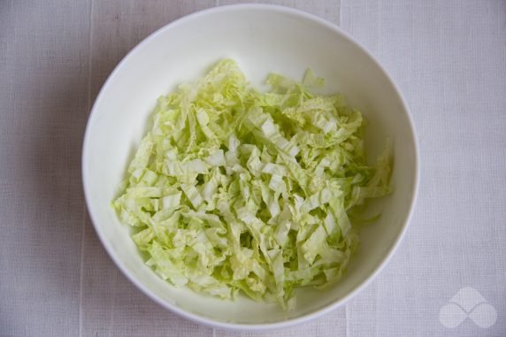 Peking cabbage salad, cucumbers and peas - recipe photo, step 4