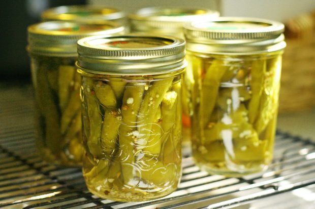 Pickled patch beans for the winter in banks Pickled patch beans for the winter in banks