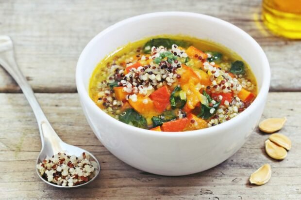 Pumpkin soup with films and spinach Pumpkin soup with films and spinach