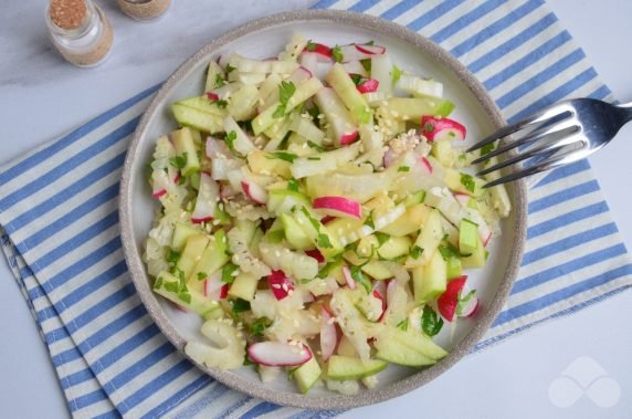 Salad with celery, apples and radish - recipe photo, step 4