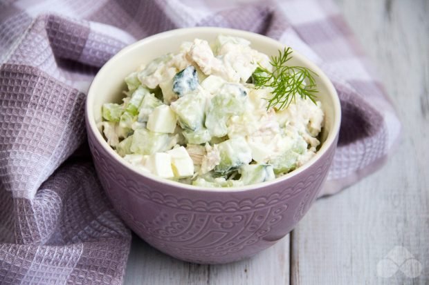 Salad with chicken, eggs and celery Salad with chicken, eggs and celery