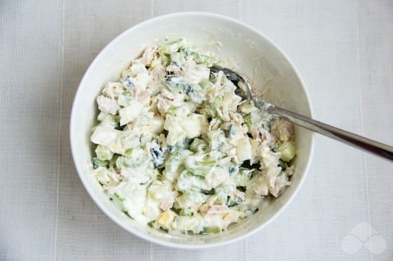 Salad with chicken, eggs and celery - recipe photo, step 3