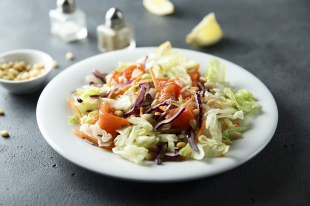 Salad with red fish, cabbage and carrots