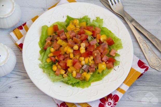 Salad with red fish, corn and vegetables Salad with red fish, corn and vegetables