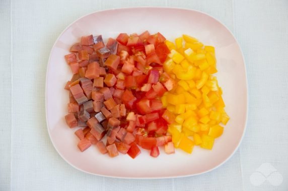 Salad with red fish, corn and vegetables - recipe photo, step 1