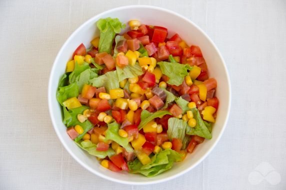 Salad with red fish, corn and vegetables - recipe photo, step 4