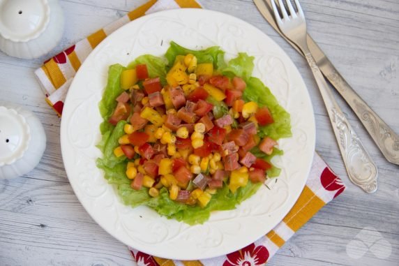 Salad with red fish, corn and vegetables - recipe photo, step 5