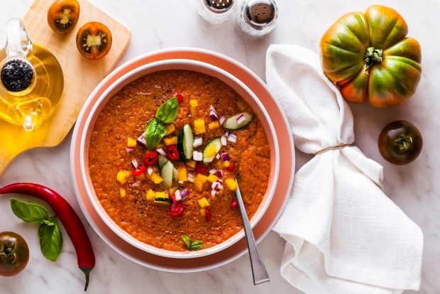 Spanish soup-puree salmoreho from tomatoes with bread Spanish soup-puree salmoreho from tomatoes with bread