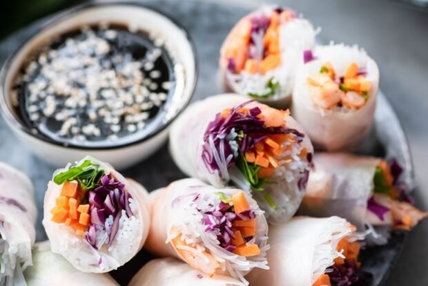 Spring rolls with purple cabbage and funchosis Spring rolls with purple cabbage and funchosis