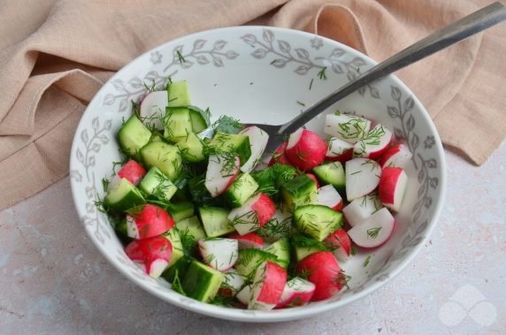 Vitamin salad with radishes and cucumbers - recipe photo, step 2