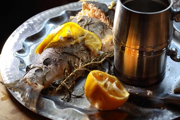 Whole pink salmon in the oven